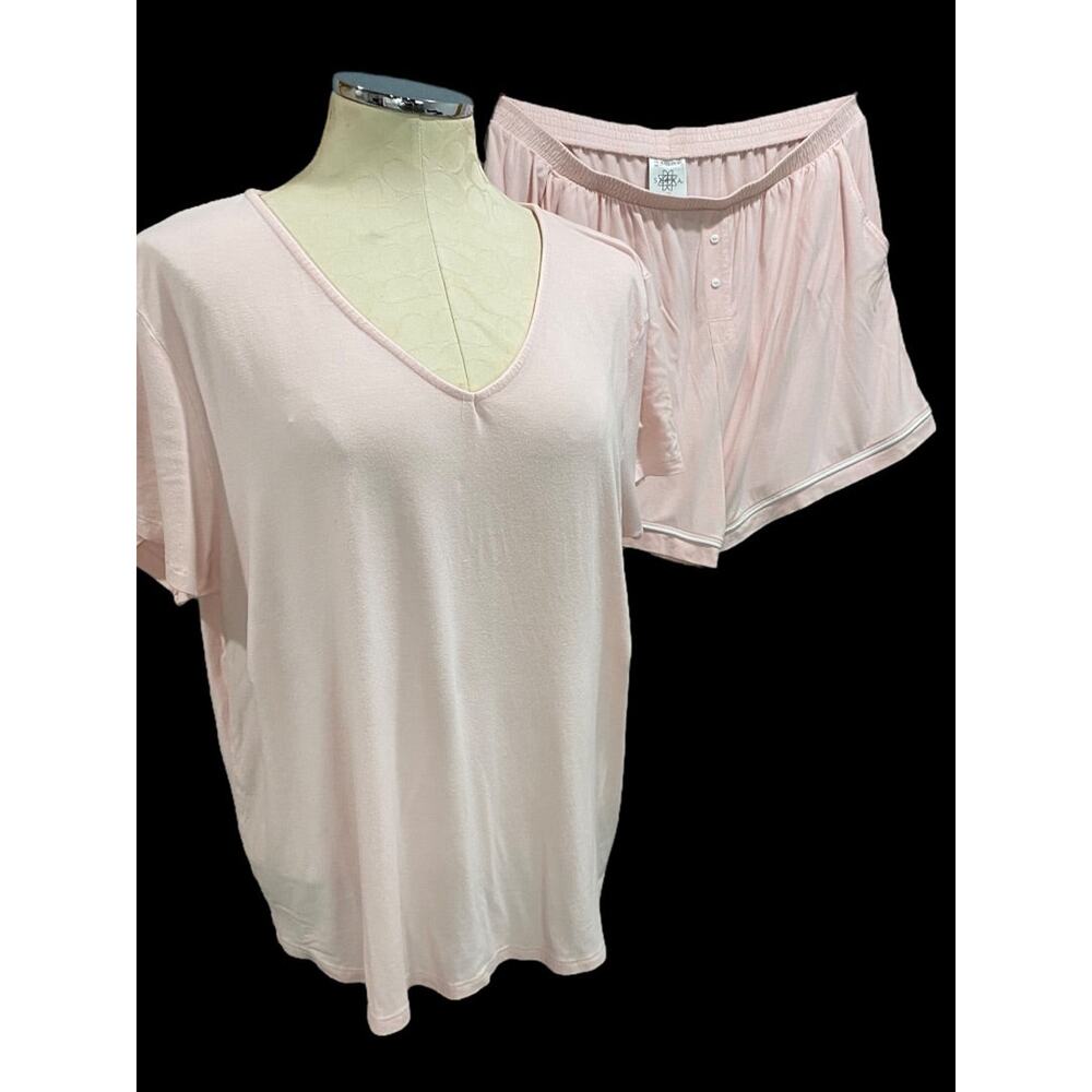 Large Serra Womens Pink 2 Piece Cooling Pajamas Shorts Tshirt Pockets